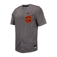 USC Trojans Men's Nike Gray Full Button Pinstripe Replica Baseball Jersey